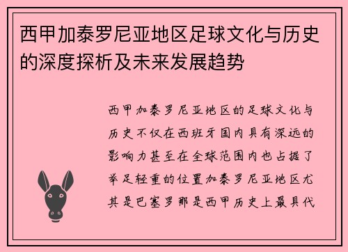 西甲加泰罗尼亚地区足球文化与历史的深度探析及未来发展趋势