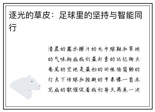逐光的草皮：足球里的坚持与智能同行